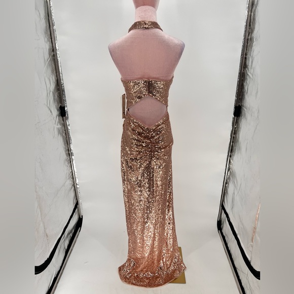 NWT Aqua Sequined Halter Evening Dress - Picture 9 of 14